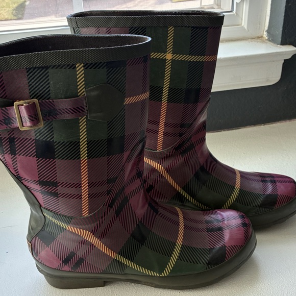 L.L. Bean Shoes - L.L.Bean Wellie Mid-Calf, Tartan Plaid Rubber Boots for Women